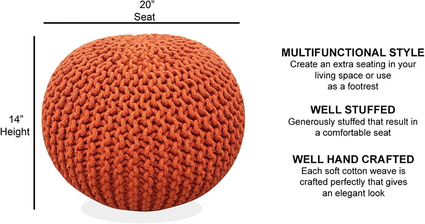 Round Pouf Ottoman Hand Knitted