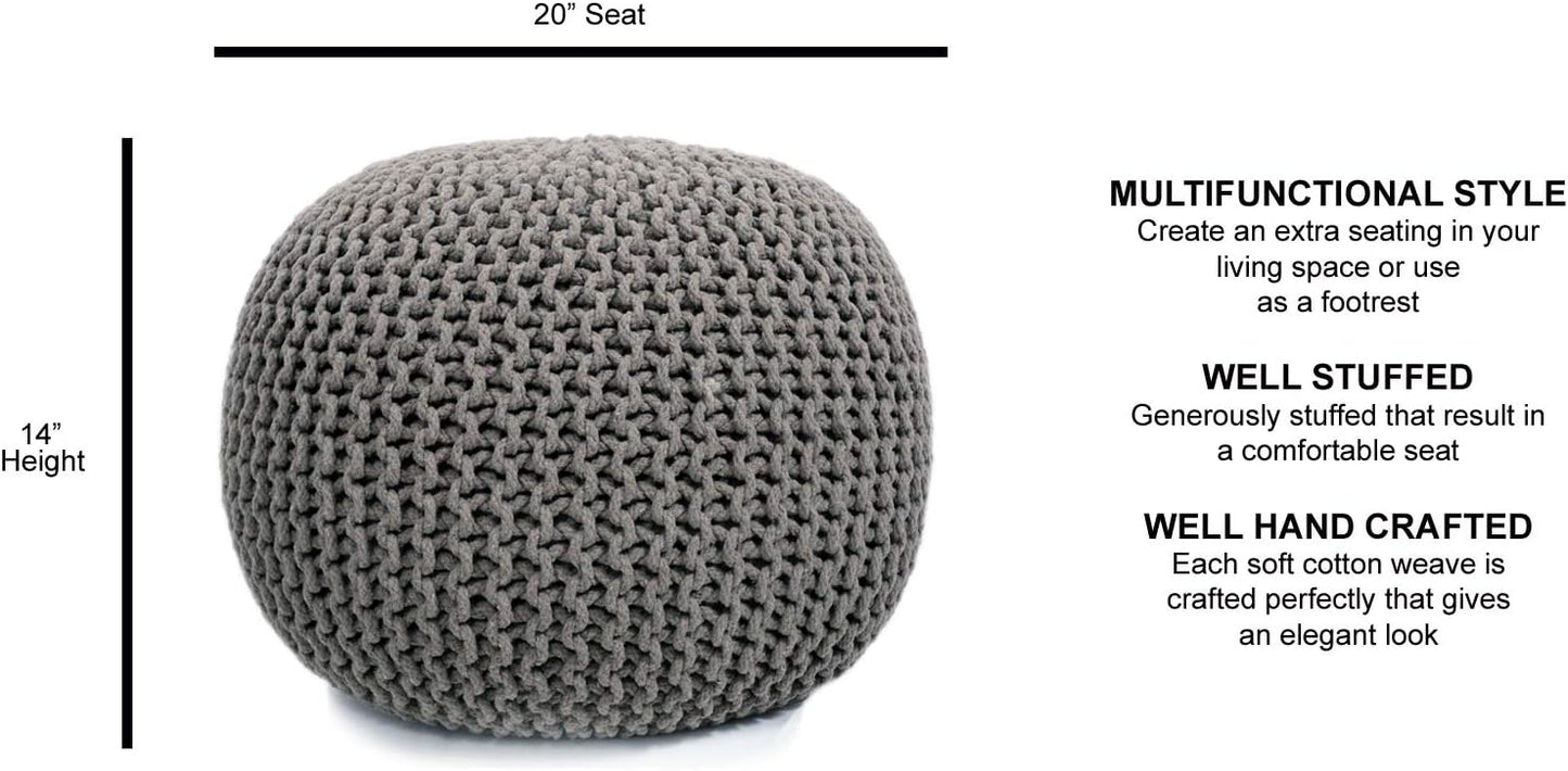 Round Pouf Ottoman Hand Knitted