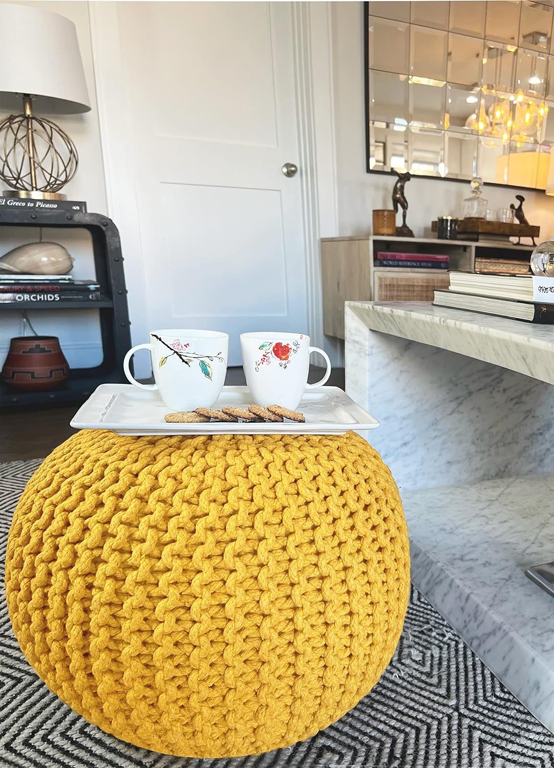 Round Pouf Ottoman Hand Knitted