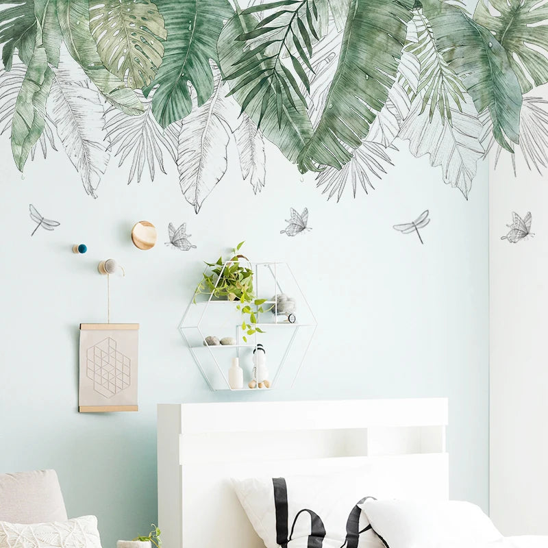 Large Nordic Green Leaf Wall Stickers