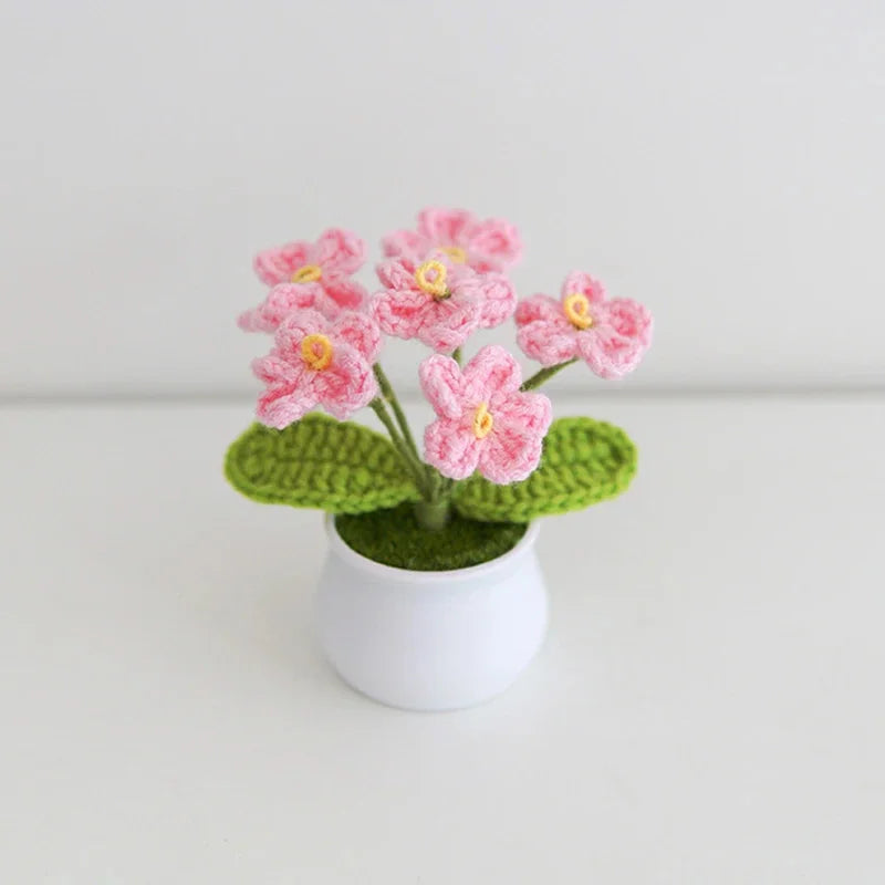 Handwoven Finished Yarn Knitted Flower Little Potted Plant