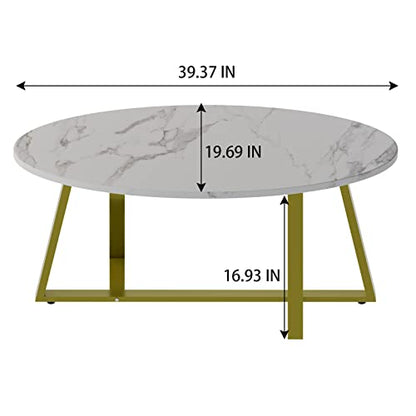 Oval Faux White Marble Coffee Table