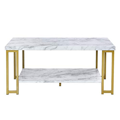 2-Tier White Marble Coffee Table