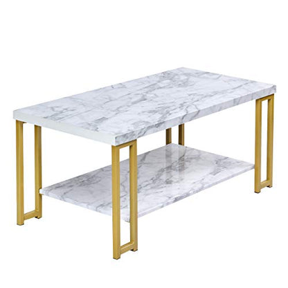 2-Tier White Marble Coffee Table