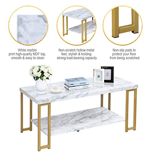 2-Tier White Marble Coffee Table