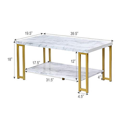 2-Tier White Marble Coffee Table