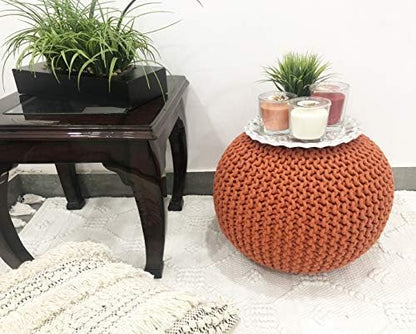 Round Pouf Ottoman Hand Knitted