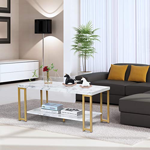 2-Tier White Marble Coffee Table