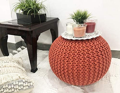 Round Pouf Ottoman Hand Knitted