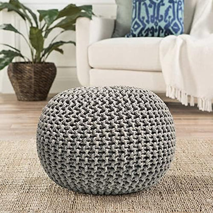 Round Pouf Ottoman Hand Knitted