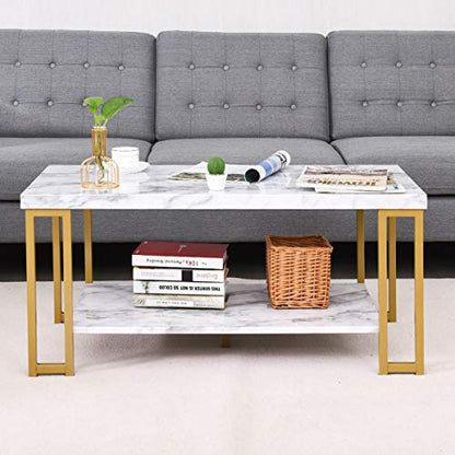 2-Tier White Marble Coffee Table