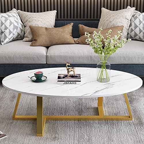 Oval Faux White Marble Coffee Table