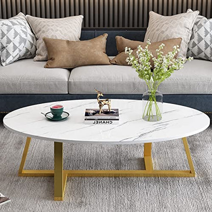 Oval Faux White Marble Coffee Table