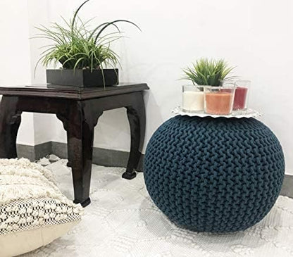 Round Pouf Ottoman Hand Knitted