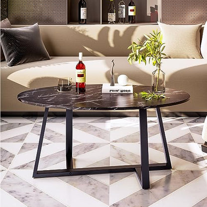 Oval Faux White Marble Coffee Table