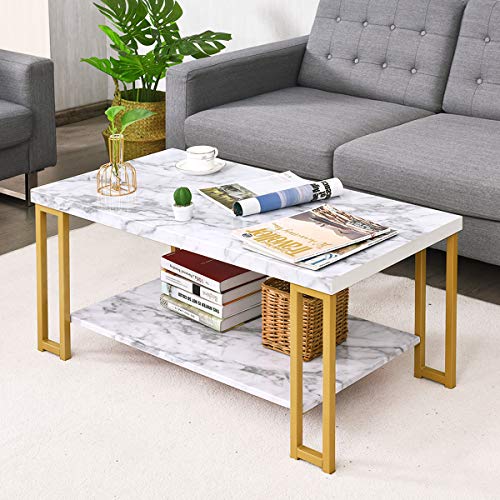 2-Tier White Marble Coffee Table