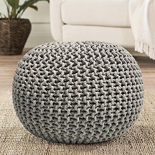 Round Pouf Ottoman Hand Knitted