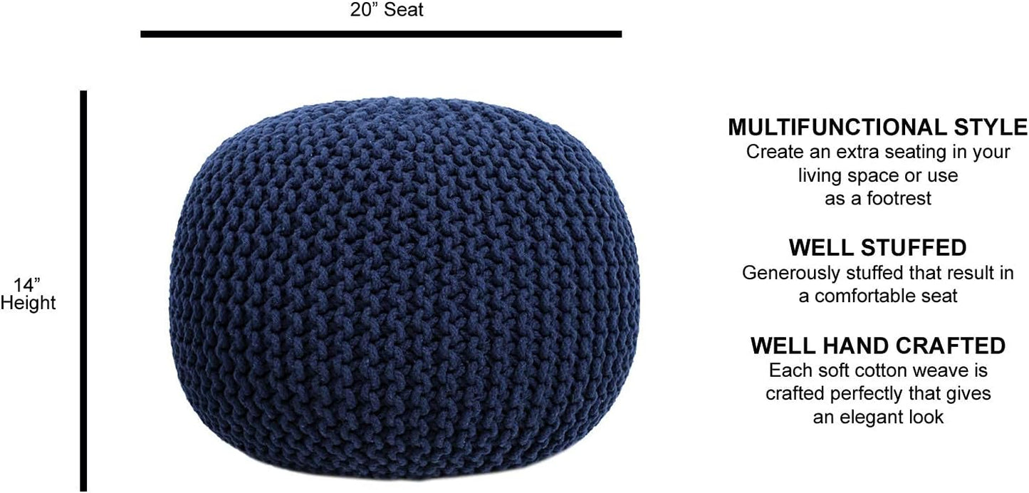 Round Pouf Ottoman Hand Knitted