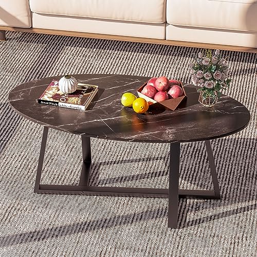 Oval Faux White Marble Coffee Table