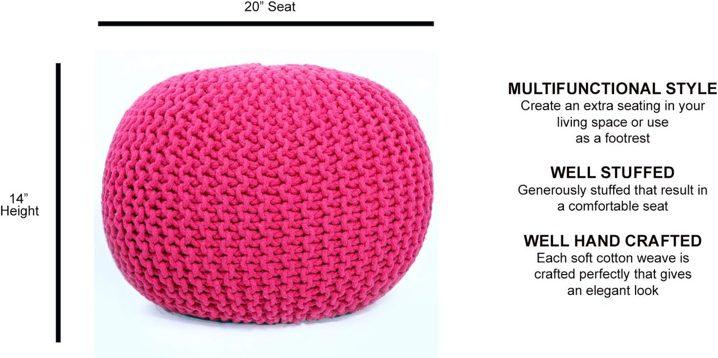 Round Pouf Ottoman Hand Knitted