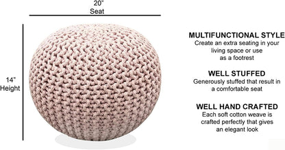 Round Pouf Ottoman Hand Knitted