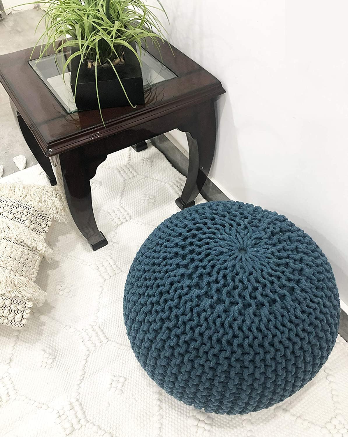 Round Pouf Ottoman Hand Knitted