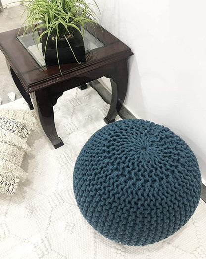 Round Pouf Ottoman Hand Knitted