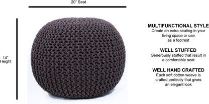 Round Pouf Ottoman Hand Knitted