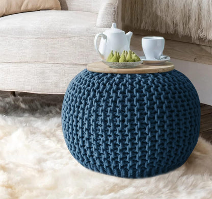 Round Pouf Ottoman Hand Knitted