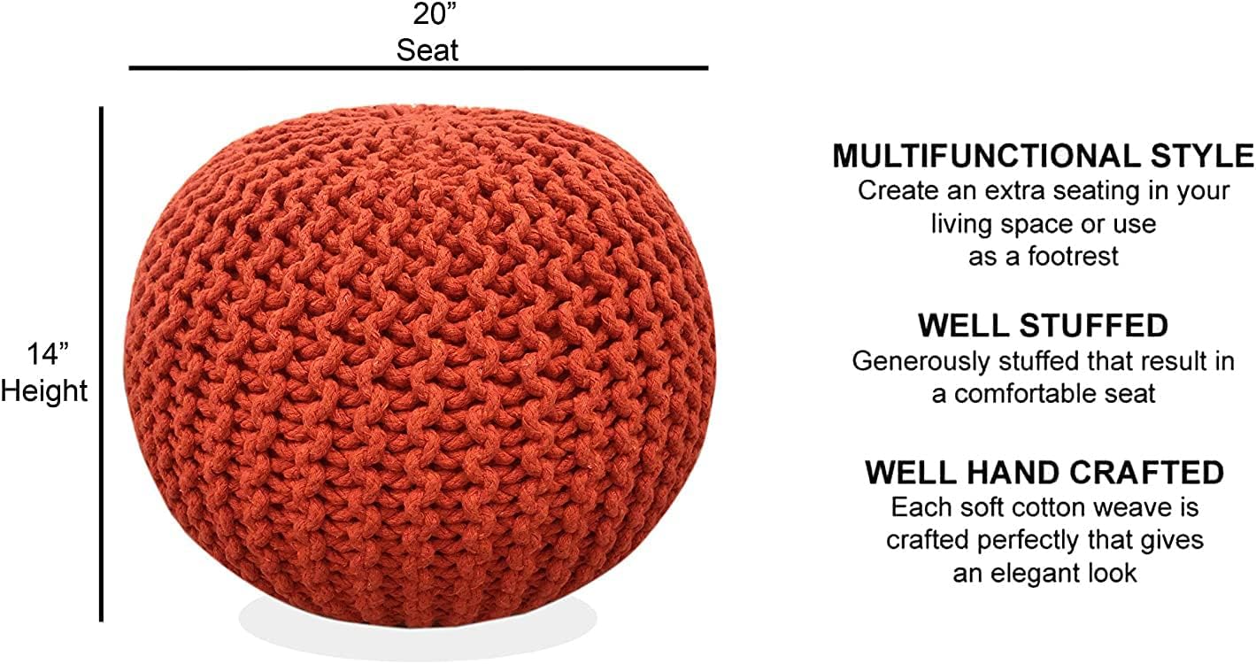 Round Pouf Ottoman Hand Knitted