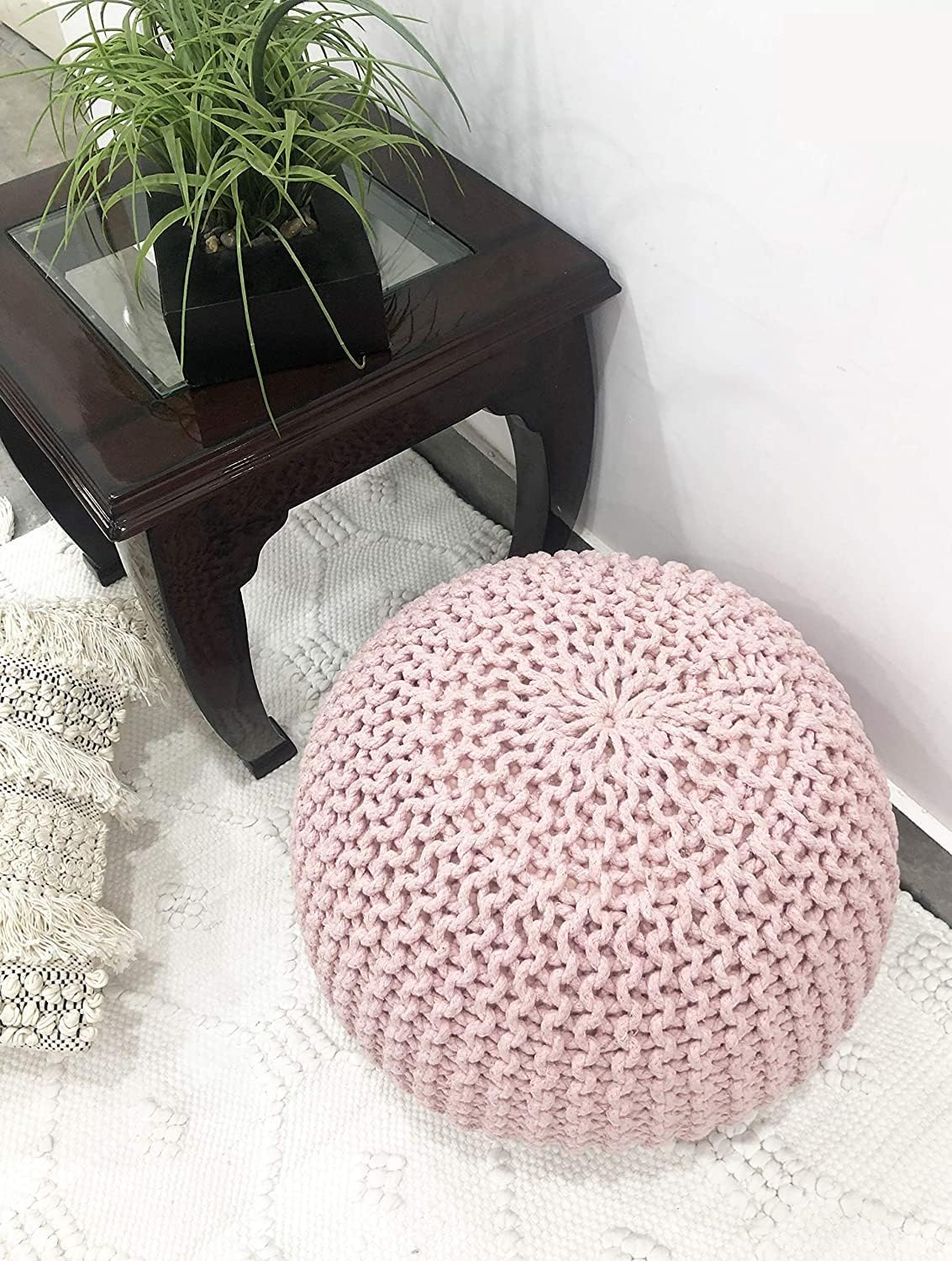 Round Pouf Ottoman Hand Knitted