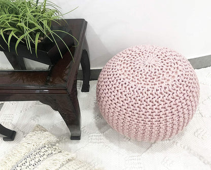 Round Pouf Ottoman Hand Knitted