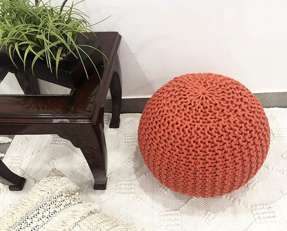 Round Pouf Ottoman Hand Knitted