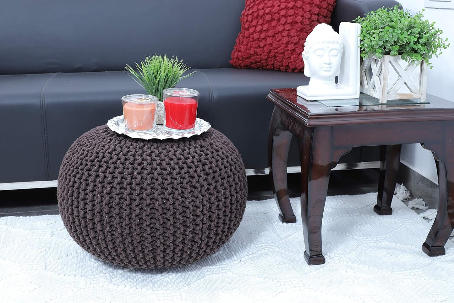 Round Pouf Ottoman Hand Knitted