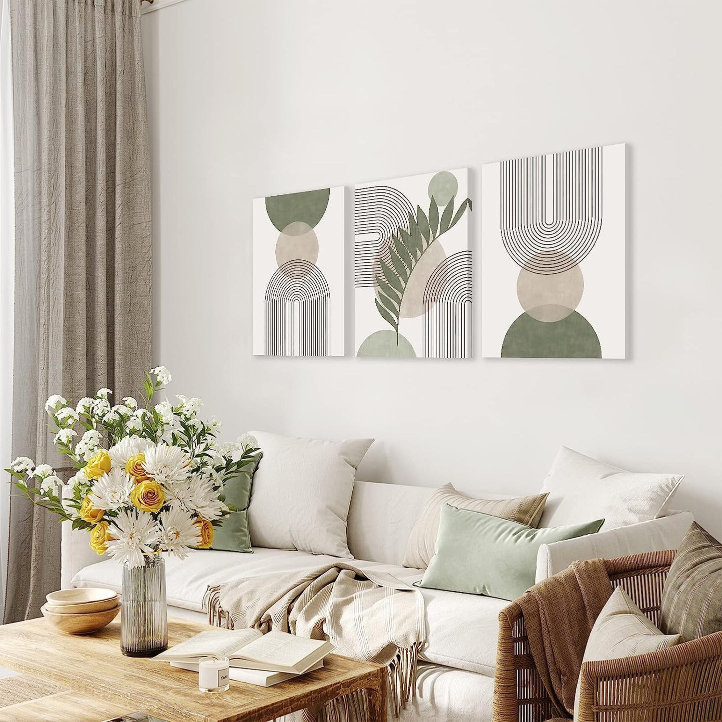 Sage Green Boho Wall Art Set of 3