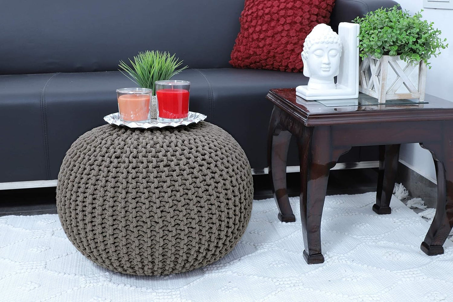 Round Pouf Ottoman Hand Knitted