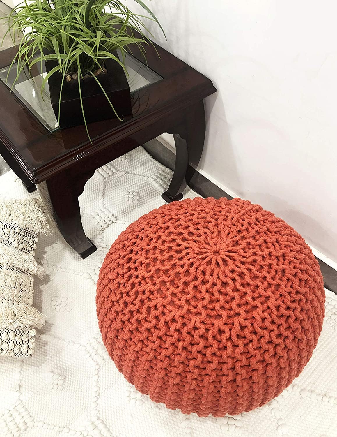 Round Pouf Ottoman Hand Knitted