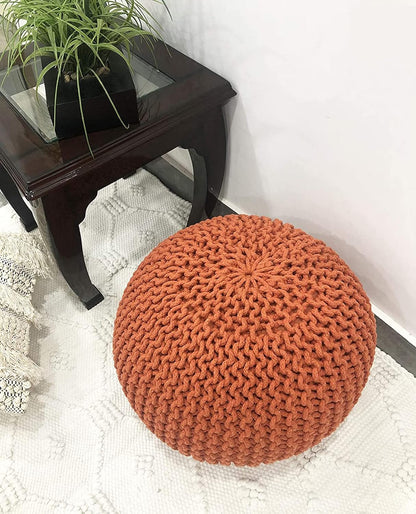 Round Pouf Ottoman Hand Knitted