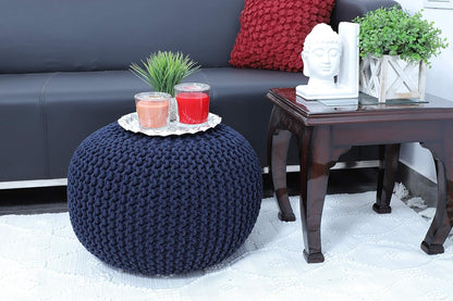 Round Pouf Ottoman Hand Knitted