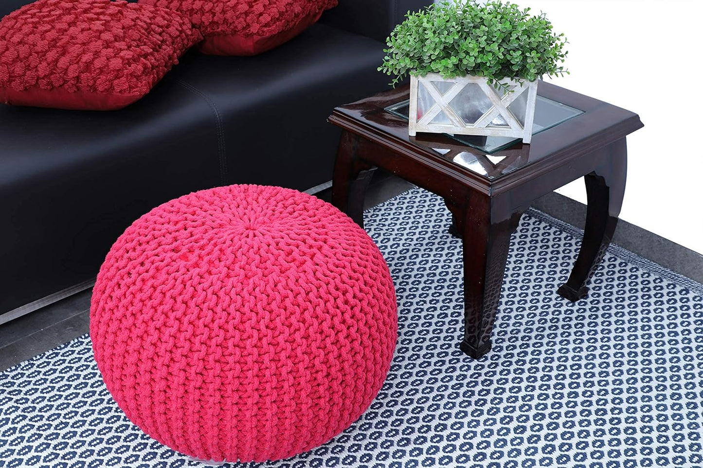 Round Pouf Ottoman Hand Knitted