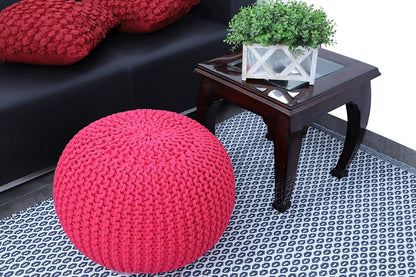 Round Pouf Ottoman Hand Knitted