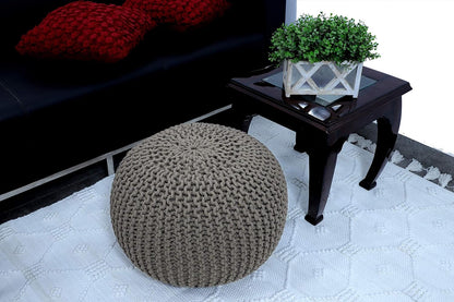 Round Pouf Ottoman Hand Knitted