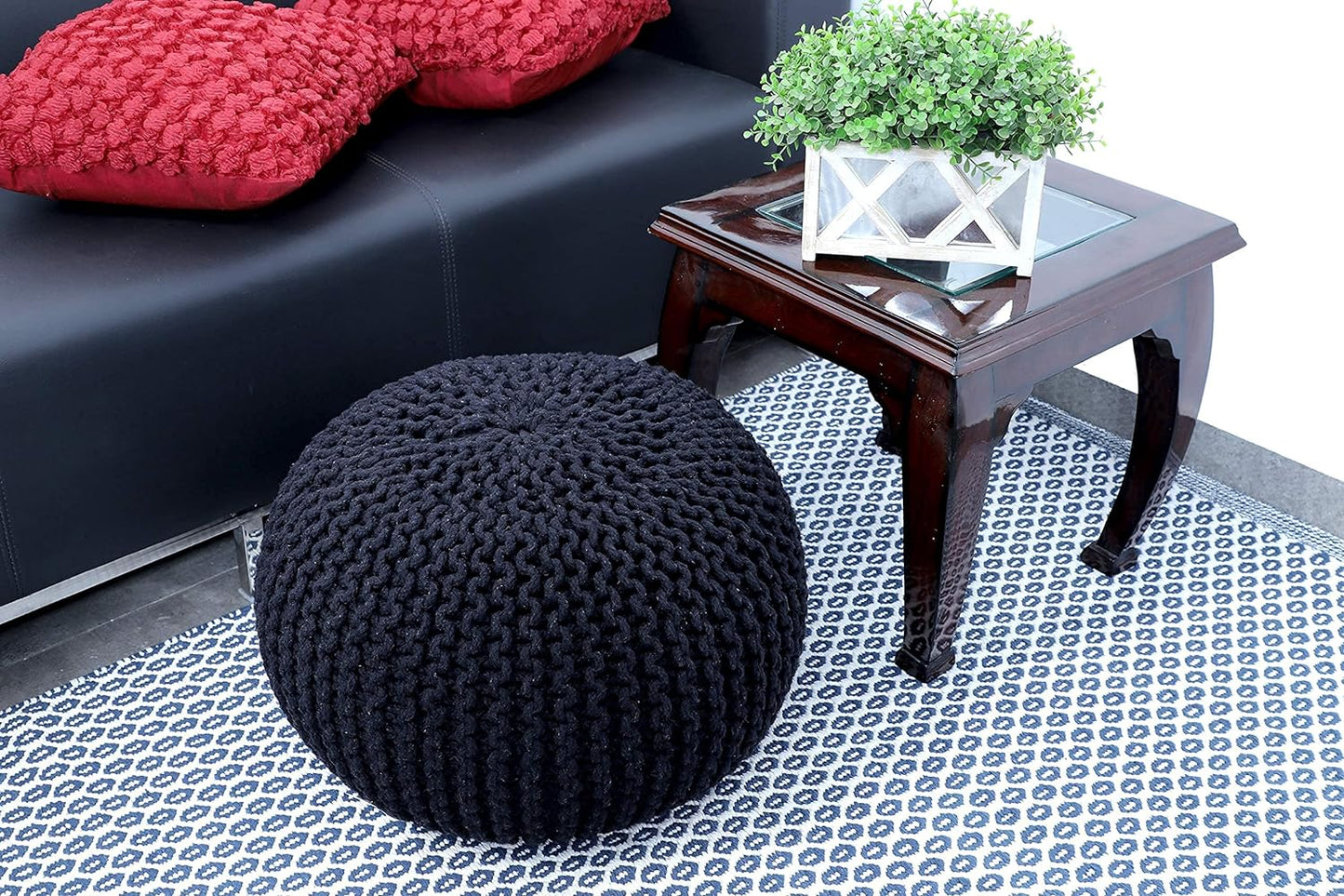 Round Pouf Ottoman Hand Knitted