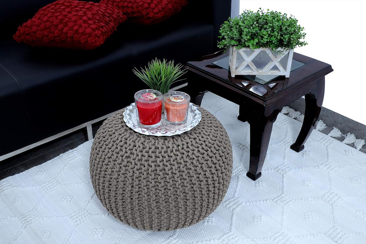 Round Pouf Ottoman Hand Knitted