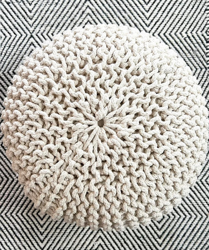 Round Pouf Ottoman Hand Knitted