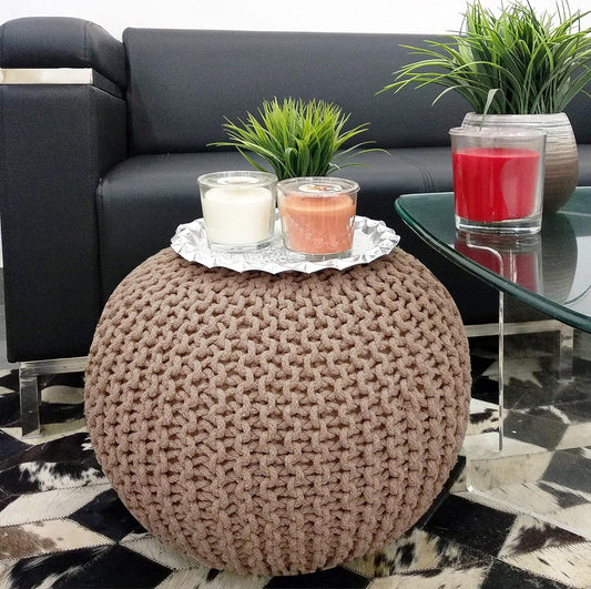Round Pouf Ottoman Hand Knitted