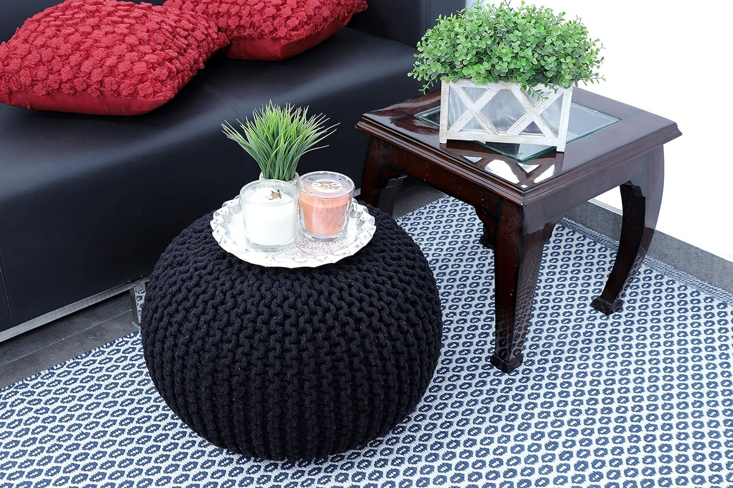 Round Pouf Ottoman Hand Knitted