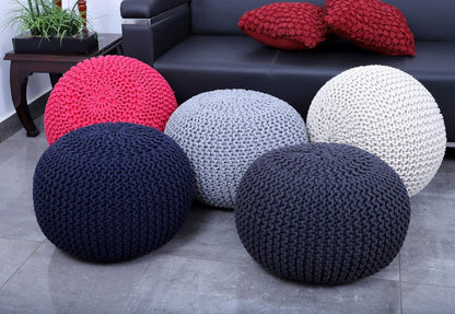 Round Pouf Ottoman Hand Knitted