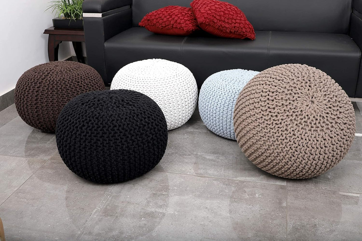 Round Pouf Ottoman Hand Knitted