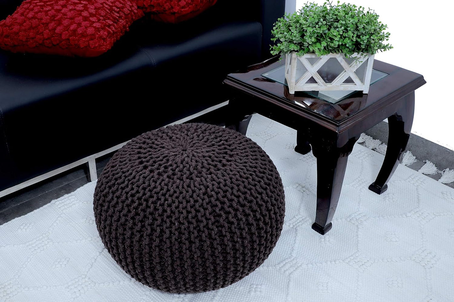 Round Pouf Ottoman Hand Knitted